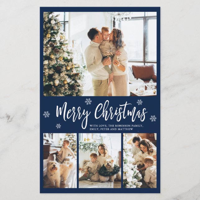 Budget Navy Photo Collage Christmas Thin Card (Front)