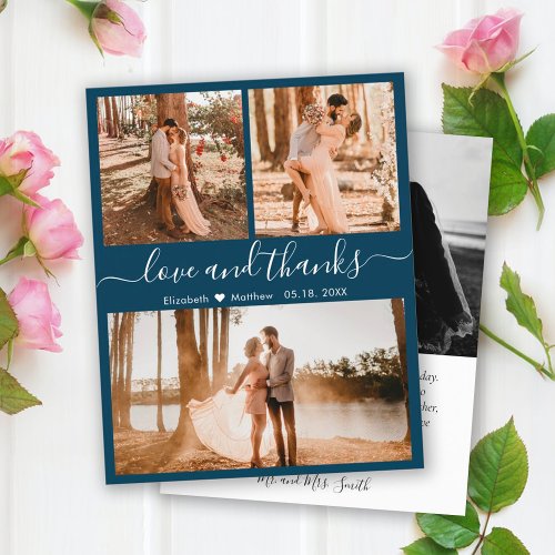 Budget Navy Photo Collage Wedding Thank You Card