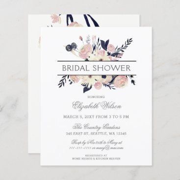 Budget Navy Pink Floral Bridal Shower Invitation