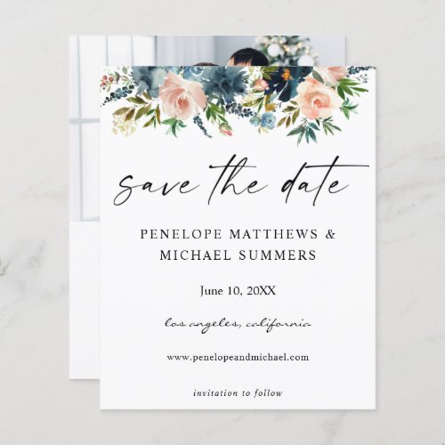 Budget Navy  Pink Floral Save the Date V2 Photo