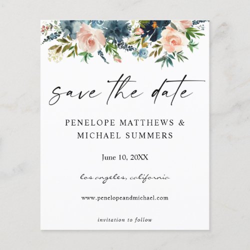 Budget Navy  Pink Floral Save the Date V2 Photo Flyer