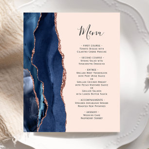 Budget Navy Rose Gold Agate Blush Wedding Menu