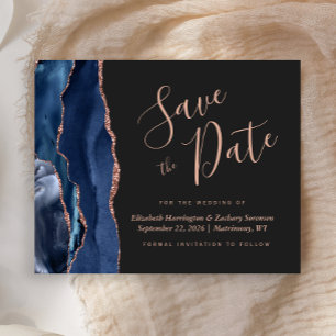Budget Navy Rose Gold Agate Dark Save the Date