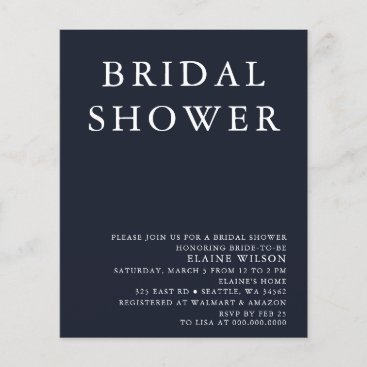 Budget Navy Simple Bridal Shower Invitation