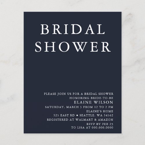 Budget Navy Simple Bridal Shower Invitation