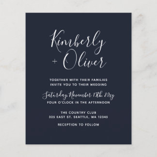 Budget Navy Simple Modern Wedding Invitation