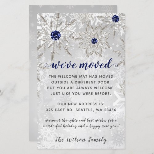 Budget Navy Snowflakes Weve Moved Holiday Cards