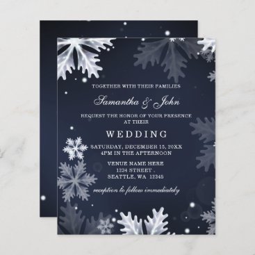 Budget Navy Snowflakes Winter Wedding invitation
