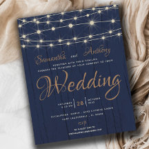 Budget Navy String Lights RSVP Wedding Invitation