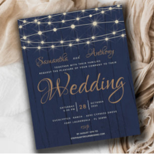 Budget Navy String Lights RSVP  Wedding Invitation