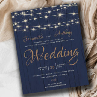 Budget Navy String Lights RSVP Wedding Invitation