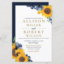 Budget Navy Sunflower Wedding Invitation