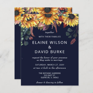 Budget Navy Sunflowers Wedding Invitation