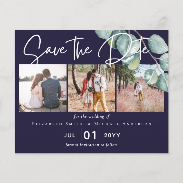 Budget NAVY White Sage Eucalyptus Save Dates PHOTO (Front)