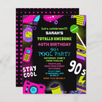 Budget Neon Retro 90's Birthday Pool Party Invite