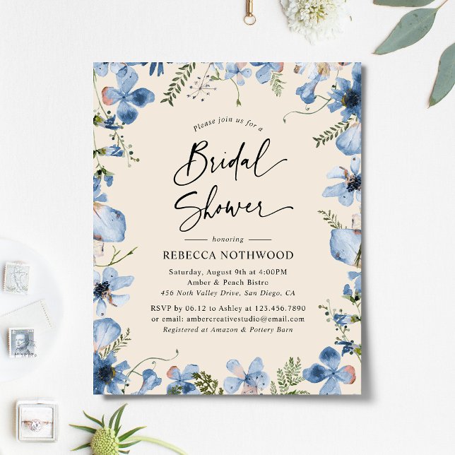 Budget Neutral Blue Boho Bridal Shower Invitation (Creator Uploaded)
