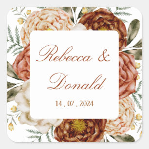 Budget Neutral Boho Floral Terracotta Square Sticker