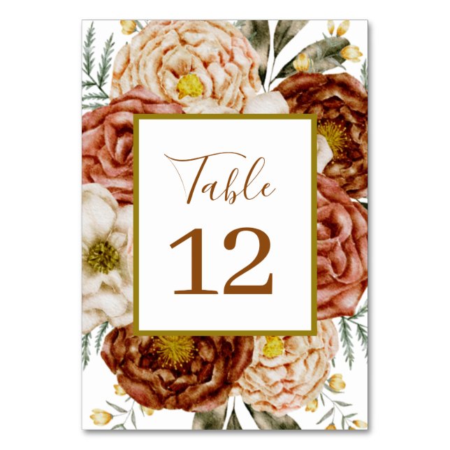   Budget Neutral Boho Floral terracotta    Table Number (Front)