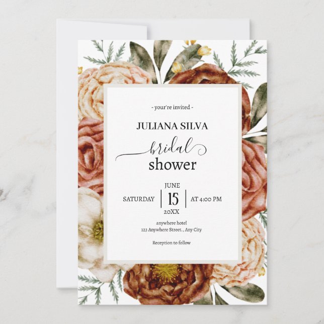  Budget Neutral Boho Terracotta Bridal Shower Invitation (Front)