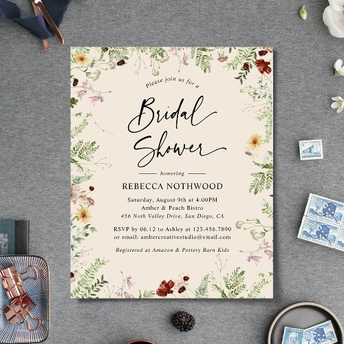 Budget Neutral Florals Bridal Shower Invitation