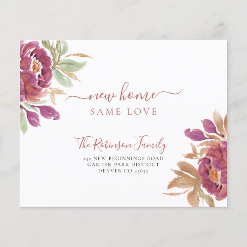 Budget new address floral chic moving announcement