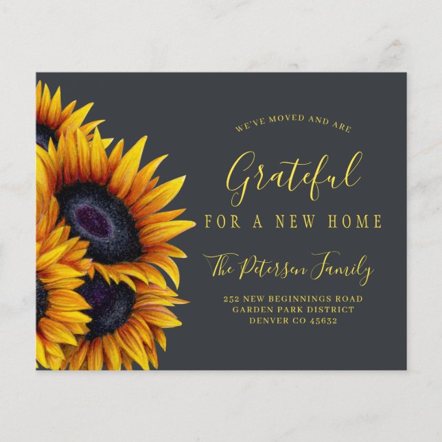 Budget new address sunflower moving announcement (Front)