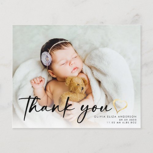 BUDGET New Baby Photo Gold Heart Thank You Card