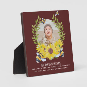 BUDGET New Baby PHOTO Sunflowers Bees BURGUNDY Plaque