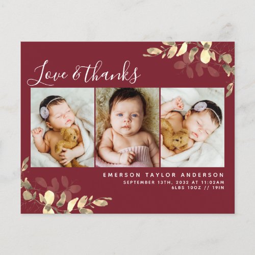 Budget New Baby Thank You Card  Eucalyptus Red