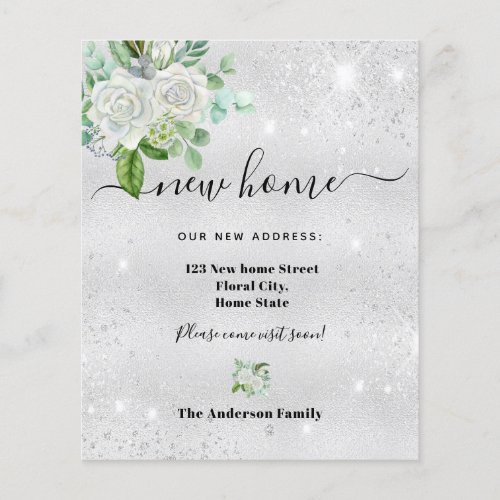 Budget new home address silver floral annoucement