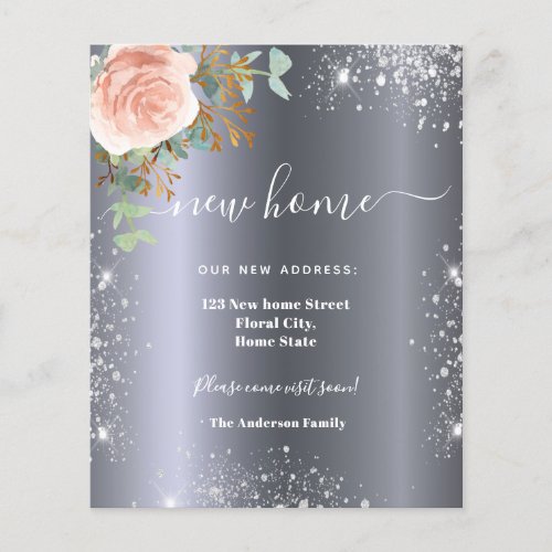 Budget new home address silver floral announcement