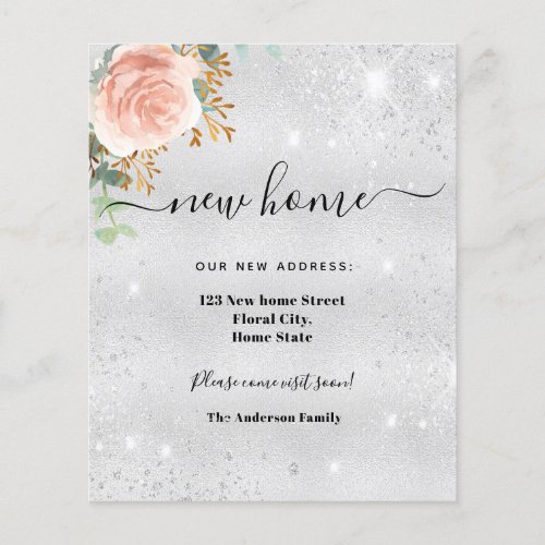 Budget new home address silver floral announcement