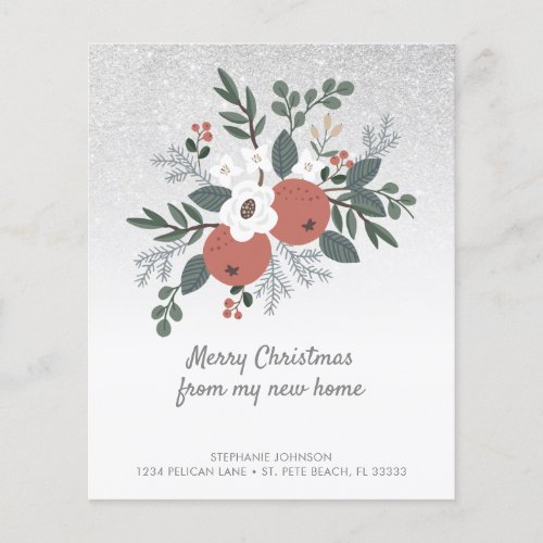 Budget New Home Floral Glitter Christmas Card