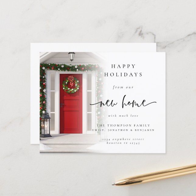 Budget New Home Photo Overlay Christmas Card (Front/Back In Situ)