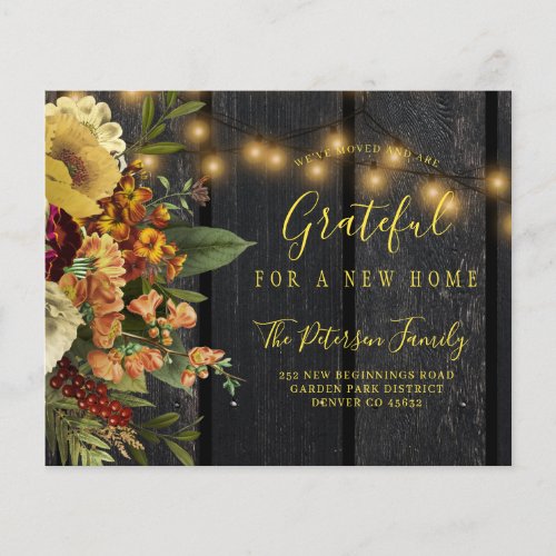 Budget new home rustic floral moving announcement