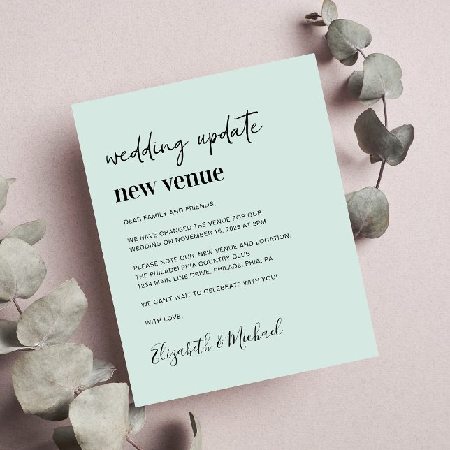 Budget New Wedding Venue Mint Green Announcement (Creator Uploaded)