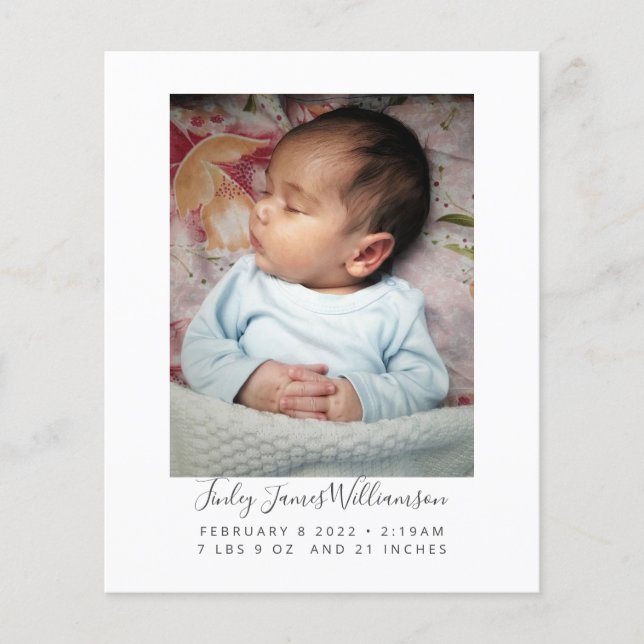 Budget Newborn Baby Photo Stats Birth Announcement (Front)