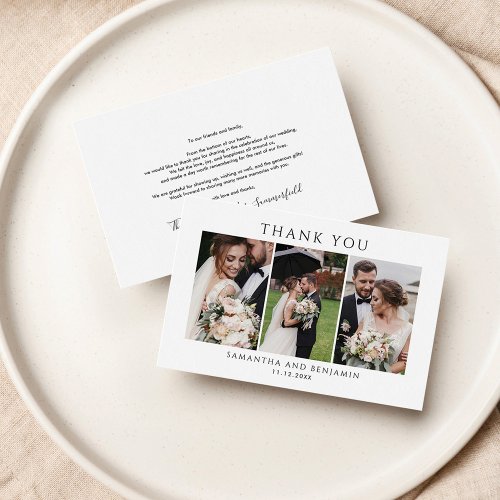 Budget Newlyweds 3 Photo Wedding Thank You Note Card