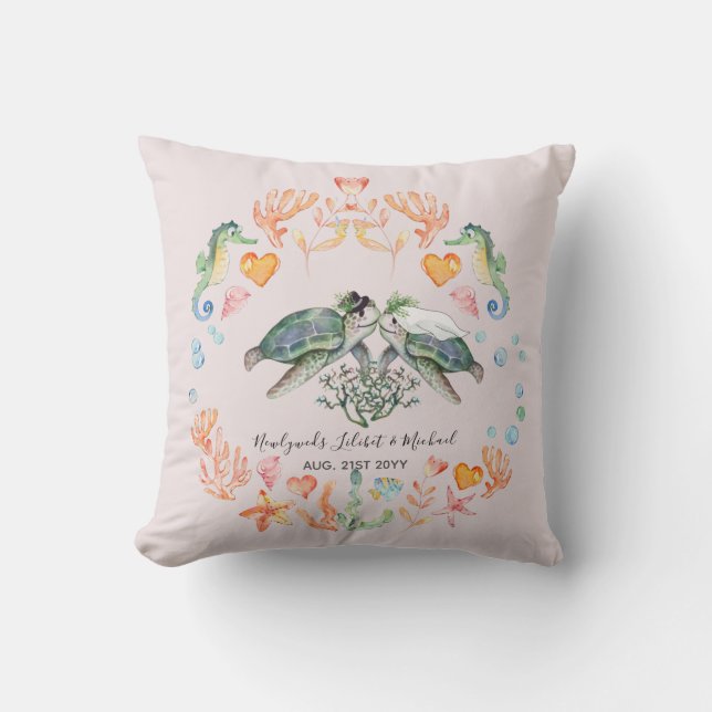 BUDGET Newlyweds Wedding Gifts Custom SEA TURTLES Throw Pillow (Front)