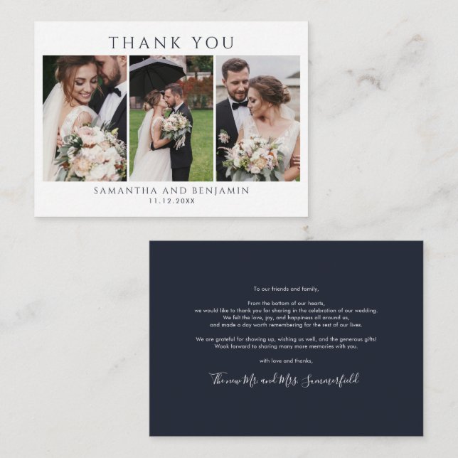 Budget Newlyweds Wedding Photo Collage Thank You Note Card (Front/Back)