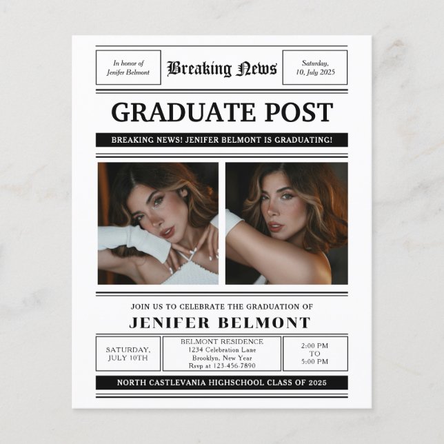 BUDGET Newspaper Themed 2 Photo Graduation Party (Front)
