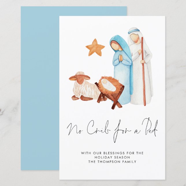 Budget No Crib For Bed Nativity Christmas Card (Front/Back)