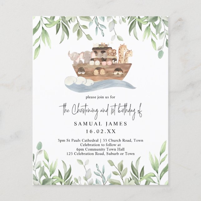 Budget Noahs Ark Green Christening & 1st Birthday  (Front)