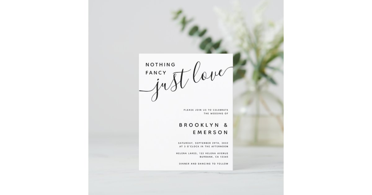 Budget Nothing Fancy Just Love Wedding Invitation | Zazzle