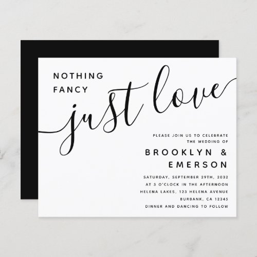 Budget Nothing Fancy Just Love Wedding Invitation