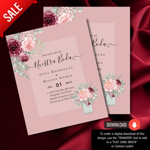 BUDGET Nuestra BODA Burgundy Pink Floral Wedding F Flyer