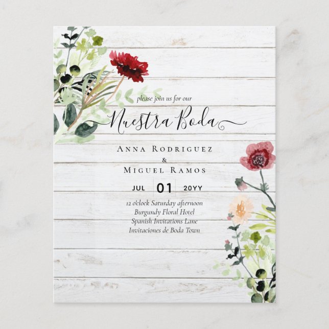 Budget nuestra BODA Burgundy Wildflowers Invites Flyer (Front)