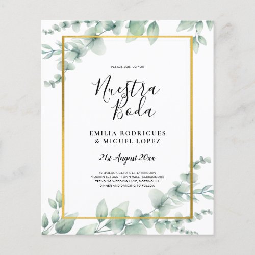 BUDGET NUESTRA BODA  Eucalyptus GOLD QR CODE  Flyer