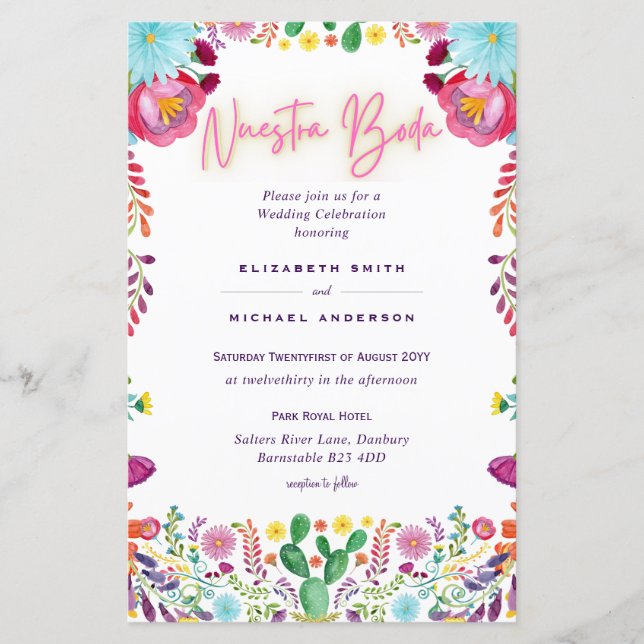 BUDGET Nuestra Boda Flowers Wedding Invite A9 (Front)