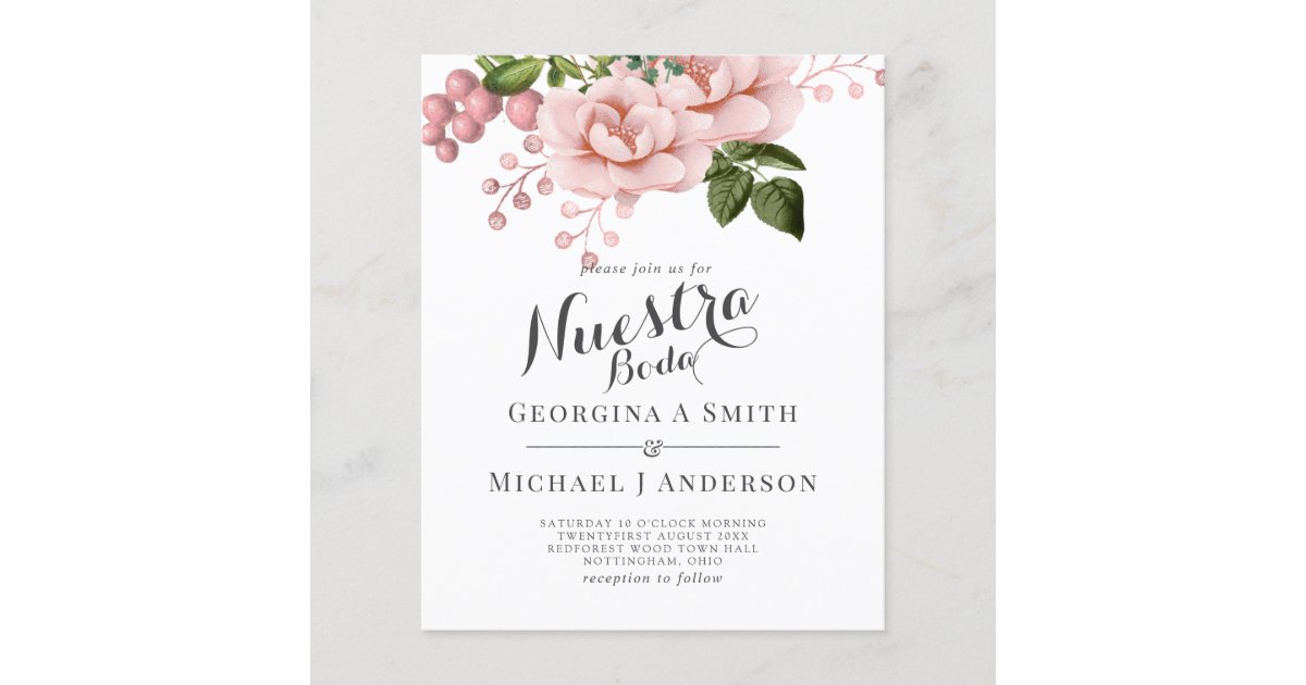 BUDGET Nuestra Boda Invitacion - Blush Pink Roses | Zazzle